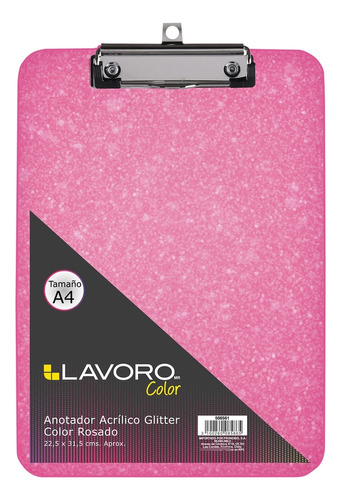 Anotador Acrílico A4 Con Glitter Rosado Lavoro