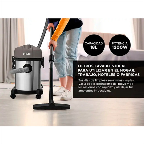 Aspiradora De Tacho Tanque Metálico Philco 18 Lts 1200w
