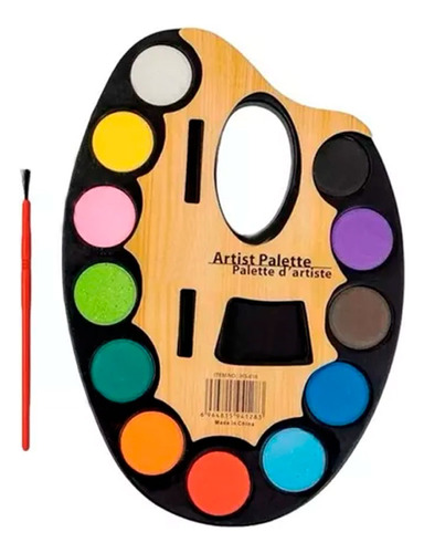 Acuarelas Con Pincel Paleta De 12 Colores Para Colegio 332