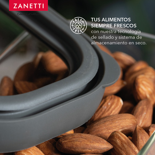 3 Recipientes De Cristal Tapa De Colores - 900 Ml - Zanetti Color Gris oscuro
