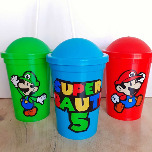 Vasos Plásticos Souvenir Mario Bros Personalizados X 10 U. 