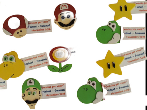 Souvenir Mario Bross Apliques Goma Eva Mario Bross Iman X 10