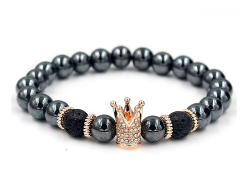 Pulsera De Corona Cuentas De Piedra Hematita  Diamantes