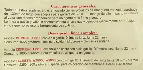 Soplete Plomero Techista Curvo Garrafa Aligas 3 Kilos 50mm