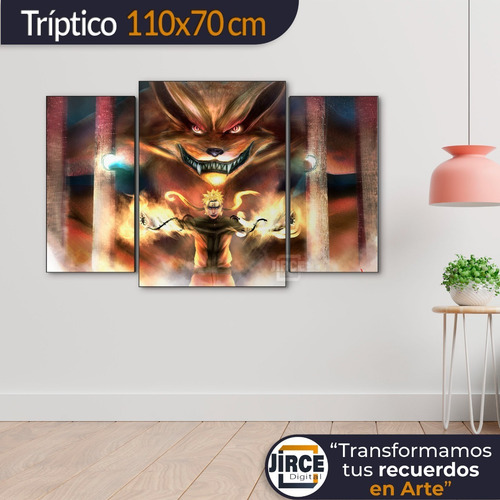 Cuadro Decorativo Moderno Naruto Nine Tailed Fox Jd-0247 L Tríptico 110x70 Cm Sin Marco