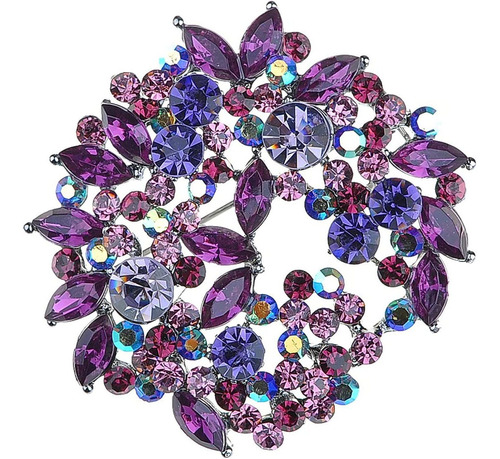 Alilang Broche De Corona Floral De Cristal Púrpura Lavanda V