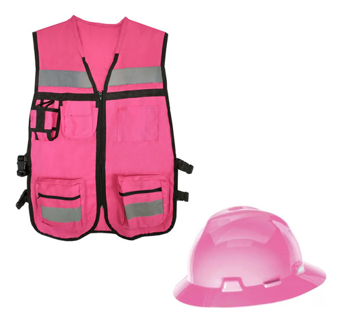 Kit Casco Ala Ancha Y Chaleco Brigadista Rosa Pack