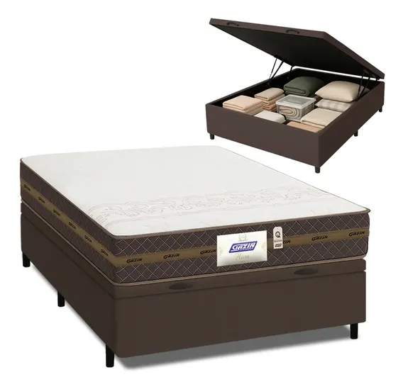 Cama Box Casal Baú Colchão Molas Flora Marrom / Branco Marrom/branco