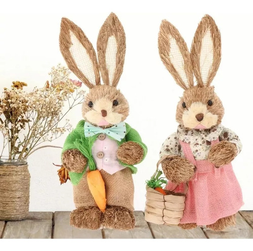 4 Pzs De Pareja De Conejos De Pascua 35cm,suministros