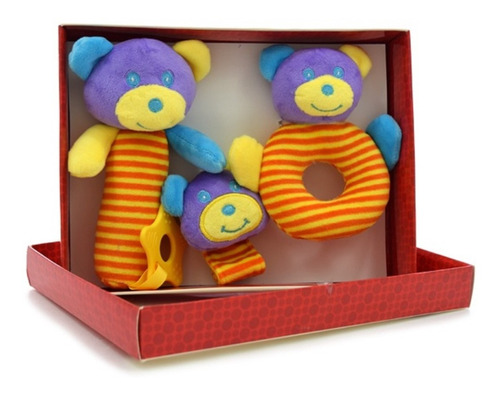 Set 3 Sonajeros Para Bebes Peluches Divertidos En Caja