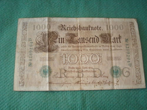 Billete 1000 Mark 1910 Alemania Sello Verde