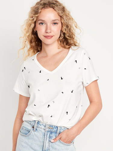 Polera Mujer Old Navy Manga Corta Ew Cuello V Print Blanco