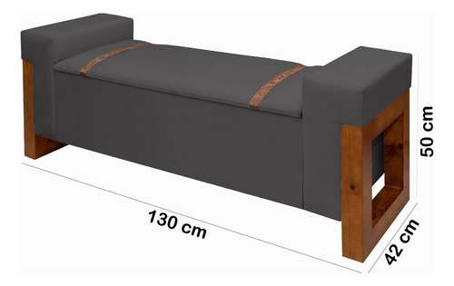 Recamier Baú Divã Moderno Banco Retro Casal 1,30m Para Quarto E Sala Luxo Sapateira Cinza