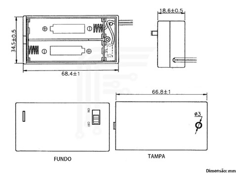 Caixa On/off Case 2 Pilhas Aa 2a