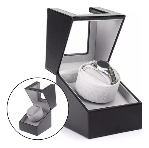 A 1 Caja De Enrollador De Reloj Mecánico Negro.