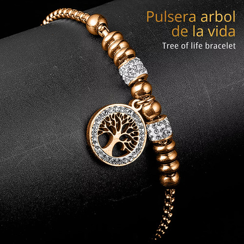 Pulsera Acero Inoxidable Mujer Árbol La Vida Zirconia Regalo