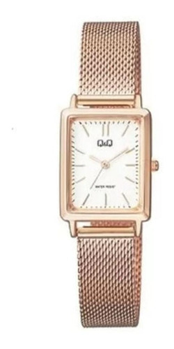 Reloj Para Mujer Q&q Oro Rosa Metálico Tablero Cuadrado