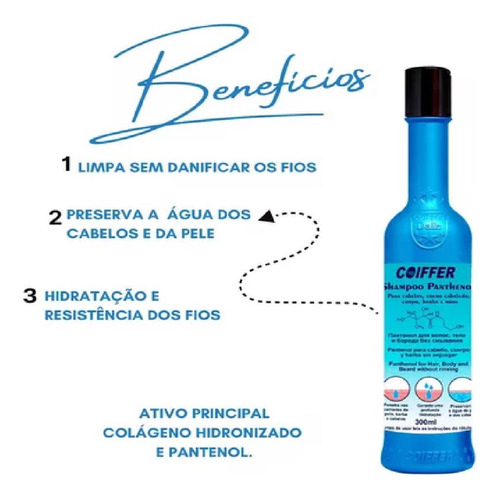 Kit 2 Shampoo Panthenol Coiffer 300ml Hidratação Profunda