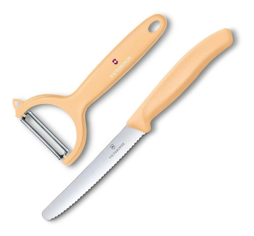 Set De Cuchillo Y Pelador Dentado Victorinox Crema 2 Piezas