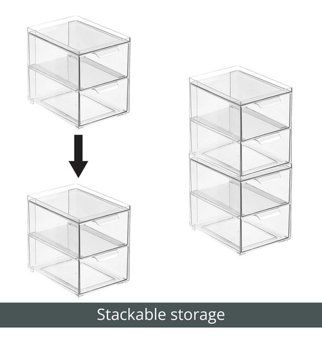 Mdesign Caja Apilable De Almacenamiento Con 2 Cajones Extraí