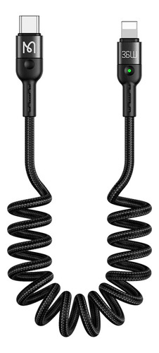 Cable espiral USB-C Mcdodo de 36 W para iPhone Lightning de 1,8 m, color negro