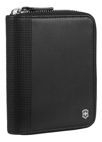 Altius Alox Victorinox cartera de piel con cierre para hombre, color negro, diseño de tela lisa