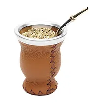 Comprar Nuevo Vidrio De Cuero Yerba Mate Taza Conjunto Compañe...
