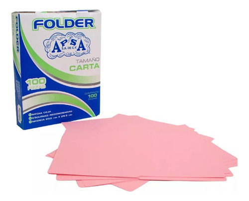 Folder T/carta Color Rosa Pastel 100 Pzas Apsa. Pack 3 Cajas