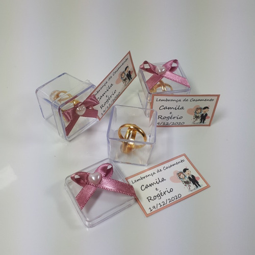 Lembrancinha Casamento Caixinha Alianças Rosê - Com 30