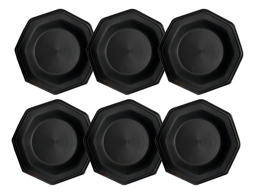 Jogo C/ 6 Pratos Plásticos De Refeição Reutilizáveis Prisma Cor Preto