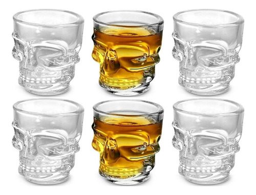 Vaso Shot Skull Vidrio Calavera Chupito Tequila Set X6 Color Transparente