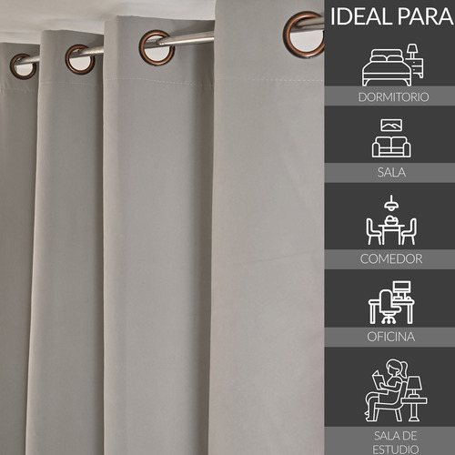 Cortinas 100% Blackout Largas 140x230cm Tres Capas Hogar Gris Liso
