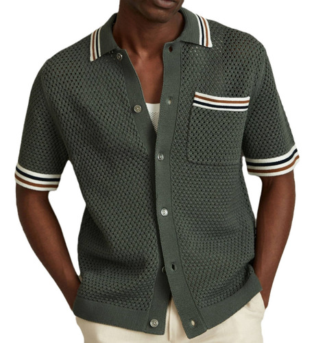 Camisa Casual De Punto Con Solapa Recortada Para Verano Sy02