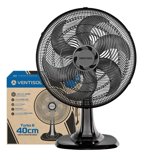 Ventilador Oscilante De Mesa Turbi 80w 6 Pás 40cm Preto 220v