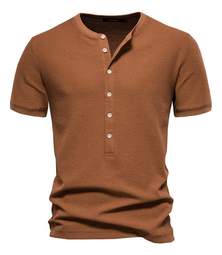 Playera Tipo Gofre De Punto Con Cuello Henry Para Hombre, M