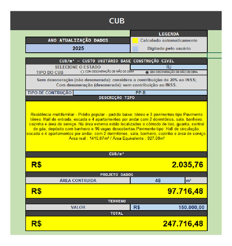 Planilha De Cálculo De Custo De Obra Cub E Bdi