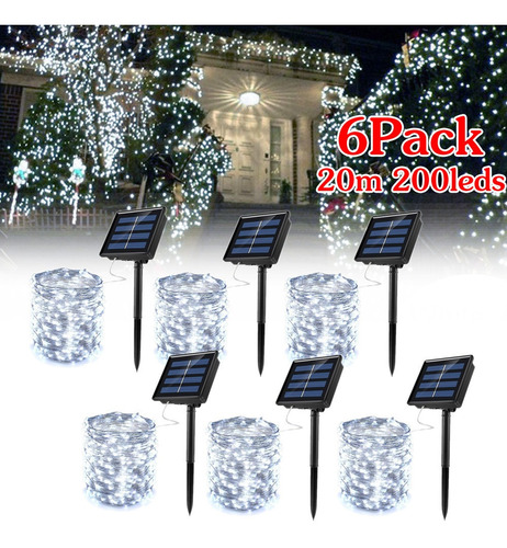 Luces Solares Navideñas De 200 Led Para Jardín, 6 Unidades D