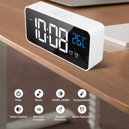 Reloj Despertador Digital Con Espejo Led Para Mesilla De Noc