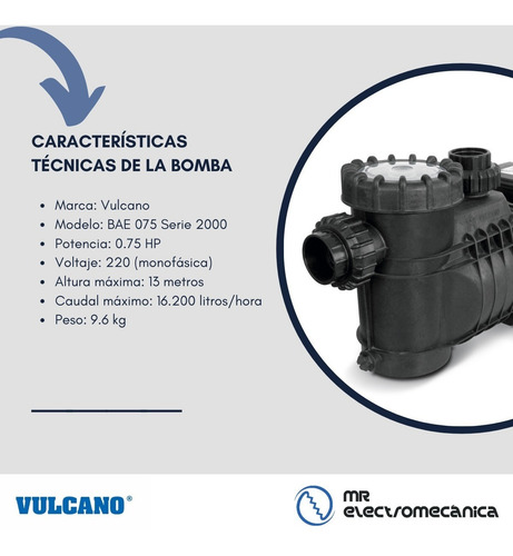 Imagen 4 de 10 de Combo Filtro Vulcano Vc30 + Bomba Bae075 3/4 Hp 50000 Litros