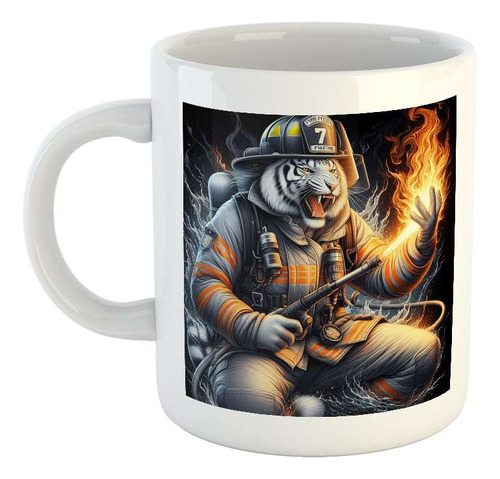 Taza Ceramica Tigre Bombero Fireman Heroe Valiente M1