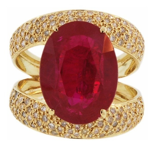 Anel Ouro 18k Com Rubi E Diamantes Mod. Cj1217