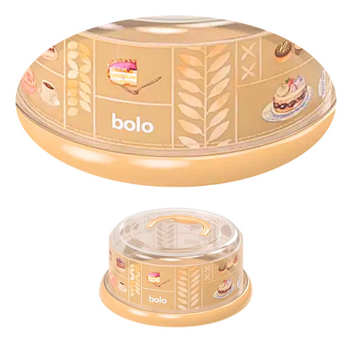 Boleira Plasútil Redonda Com Tampa Rosca Decorada - Bege