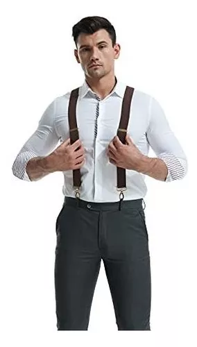 Mendeng Suspenders For Men Vintage Bronze Snap Hooks Adjusta