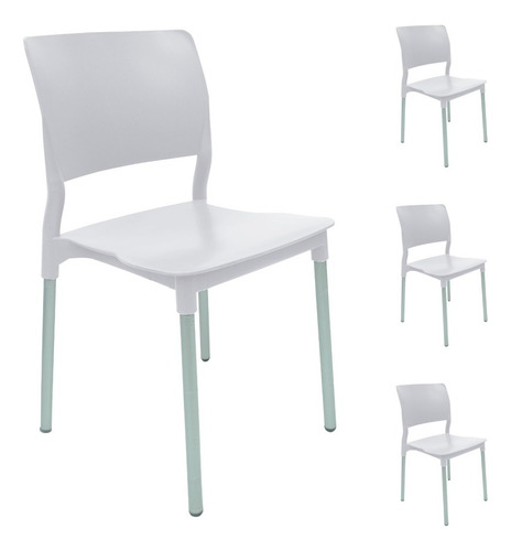 Set De 4 Sillas Alesia Modernas P/ Restaurante Ó Cafetería Estructura De La Silla Aluminio Asiento Blanco