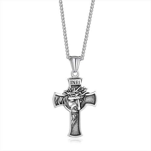 Cadena Unisex  Con Dije De Cristo De Acero En Color Plata