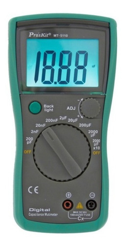 Imagen 3 de 4 de Tester Capacimetro Digital Lcd Proskit Hasta 20000µf Mt-5110