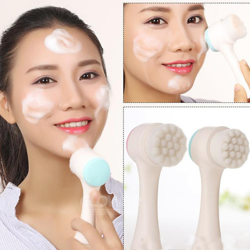 Limpiador Manual Facial Doble- Cepillo Y Silicona Exfoliante