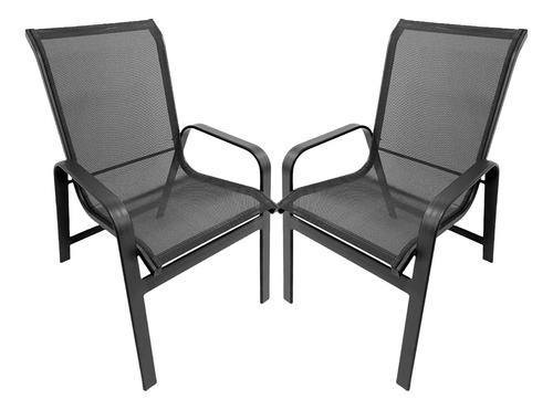 Kit 2 Poltronas Cadeira Em Aluminio E Tela Sling Cor Preto