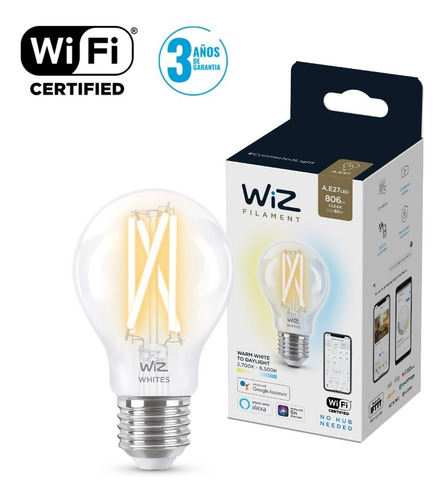 Foco Inteligente Wiz Filamento Transparente Dimeable - Wifi Color de la luz Blanco cálido