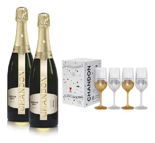 Kit 2 Garrafas De Chandon 750ml + Chandon Box Com 4 TaçasChandon adega Casa Chandon do Brasil 750 ml